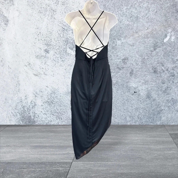 AZAZIE Kendall & Kylie Style: Lace-Up Back Mesh Midi Dress - NWT - Navy - Picture 2 of 5